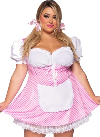 Flørtende Rosa & Hvit Oktoberfestkjole Store Størrelser