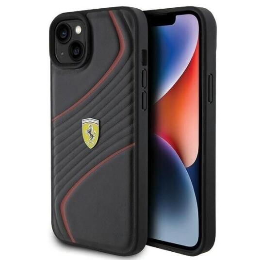 Ferrari Mobildeksel for iPhone 15 Plus Med Twist Metal Logo Svart