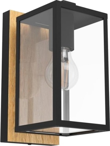 Eglo Budrone Utendørs Vegglampe E27 Sort/Trelook/Klar