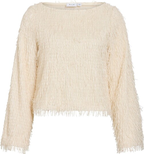 Beige Vitoi L/S Boatneck Bluse fra Vila for Dame