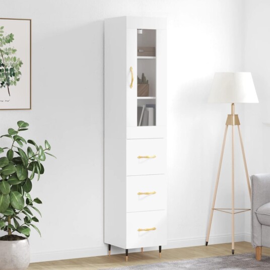 vidaXL Highboard hvit 34,5x34x180 cm konstruert tre 8720845486396