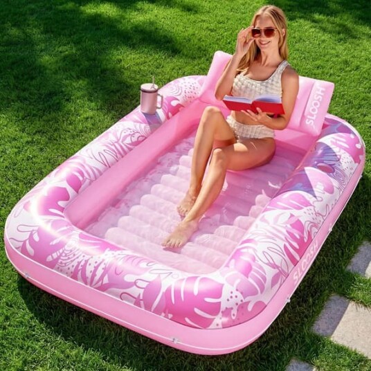 Oppblåsbar solseng for basseng 180 cm x 118 cm ekstra stor bassengflåte for voksne med pute 4 i 1 solingsbadekarflåte solseng