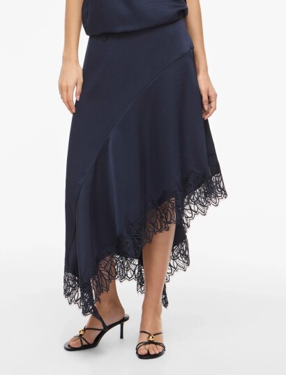 Vila Vilea High Low Lace Skirt Navy 38