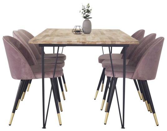 Venture Design Bali & Velvet spisegruppe Natur/svart 6 st stoler & bord 200 x 90 cm