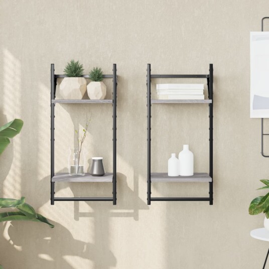 Vegghyller med stenger 2 stk grå sonoma 30x25x65 cm 8721012045903