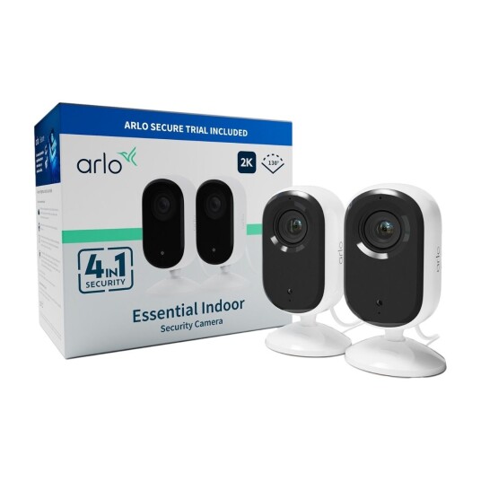 Arlo Essential 2K Innendørs Sikkerhetskamera 2-pakning med Toveis Lyd