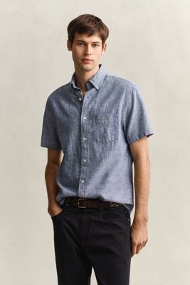GANT Reg Cotton Linen Ss Shirt   Blue   M