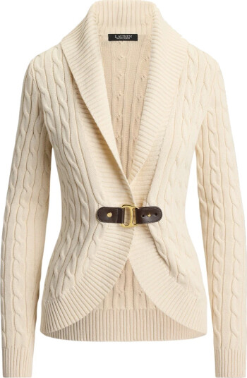 Lauren Ralph Lauren Buckle-Trim Cable Shawl-Collar Cardigan - Cream - XS