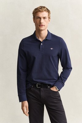 Klassisk piquéskjorte med lange ermer EVENING BLUE 5XL