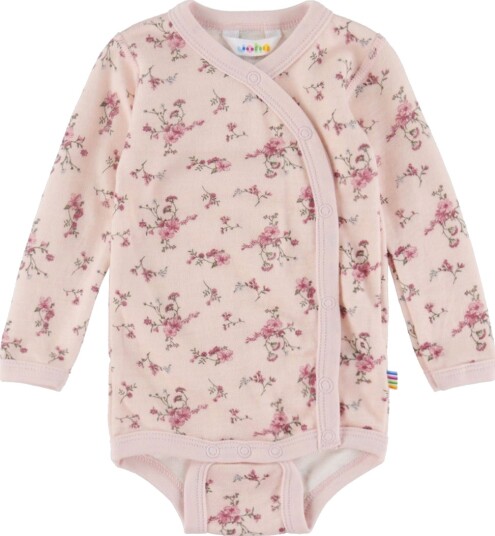 Joha Omslagsbody I/e Ull Lyserød m. Blomster Joha 80 Langermet Body Rosa