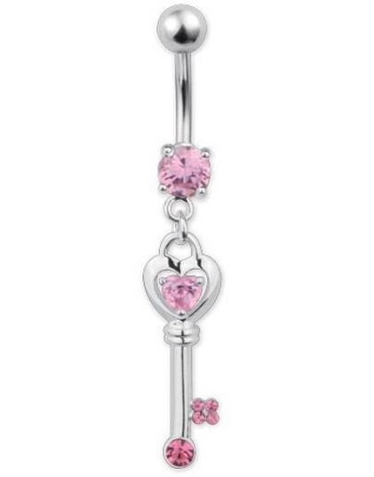 The Love Key Pink Navlepiercing i Ekte Sølv