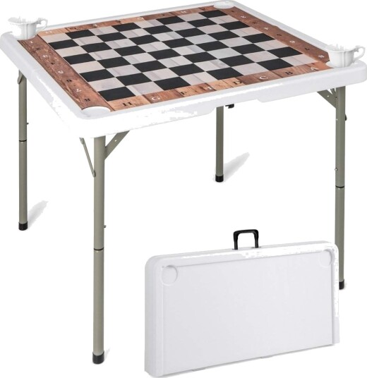 Sammenleggbart sjakkbord med avtakbare matte  og koppholdere