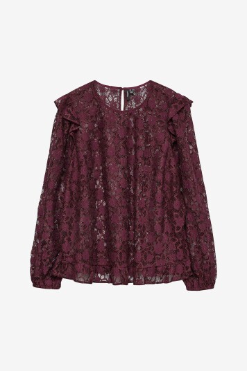 Vero Moda Curve Bluse vmcMeta Lace LS Wvn GA Cur Rød