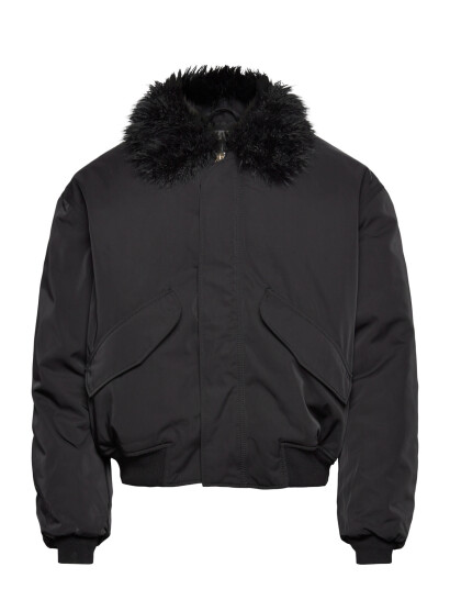 Weekday Loose Bomber Jacket With Faux Fur Collar   Black   XL