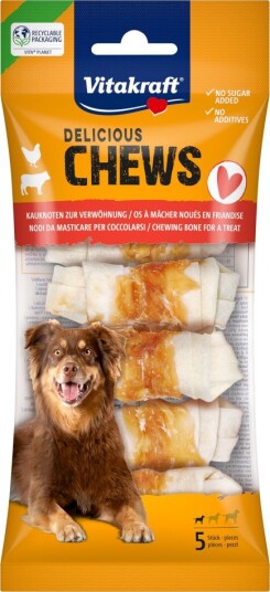 Vitakraft Delicious Chews Tyggebein S Med Kylling 5 Stk 70 G 