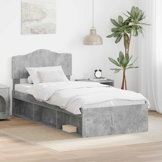Sengestamme med hodegjerde Betonggrå 100 x 200 cm Massiv furu Sengestamme med hodegjerde Betonggrå 100 x 200 cm Massiv furu