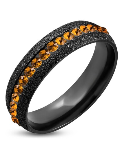 6 mm Svart Glitrende Stålring Fattet med Orange CZ Stener Strl 64 x 20,40 mm