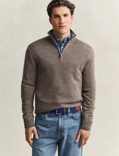 Gant Extrafine Merino Wool Half Zip Brown XL