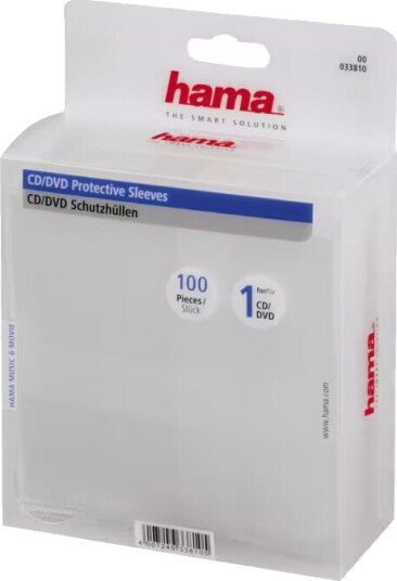 Hama CD/DVD Protective Sleeves CD/DVD-muffe kapasitet: 1 CD/DVD gjennomsiktig en pakke 100