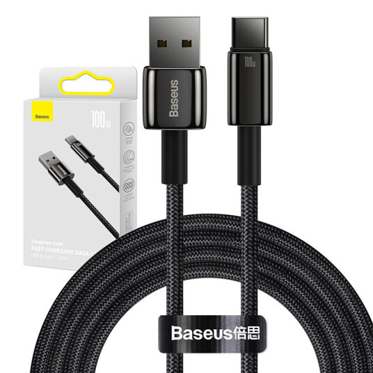 Baseus Tungsten 100W USB-A til USB-C Kabel 2m - Svart
