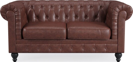Chesterfield Lyx 2 seter Dyp sofa kunstskinn Mørk brun PU Chesterfield Lyx 2 seter Dyp sofa kunstskinn Mørk brun PU