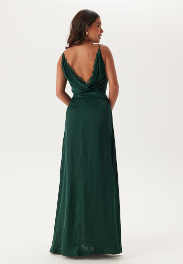 Bubbleroom Occasion Drapy-Back Slit Satin Gown Dark green 46