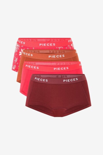 Pieces Truser pcLogo Lady Aop/solid Briefs 4 pakning Rød