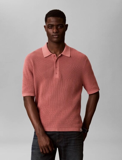 Calvin Klein Jeans Ss Cotton Waffle Polo Collarswtr Pink M Calvin Klein Jeans Ss Cotton Waffle Polo Collarswtr Pink M