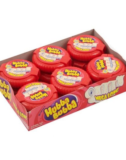 12 stk Hubba Bubba Tyggegummiruller med Snappy Strawberry Smak   Hel eske 672 gram