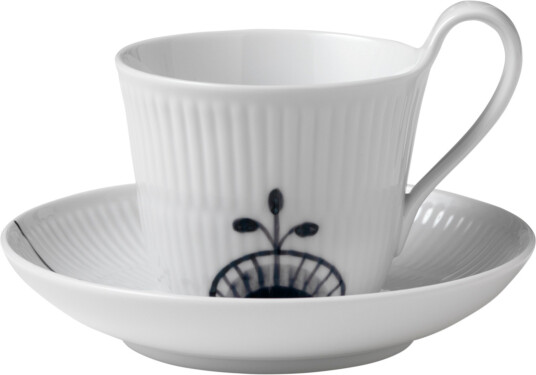 Royal Copenhagen Sort Mega Riflet kopp med skål
