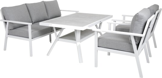 Brafab Samvaro sofagruppe Hvit med grå pute 3-seter sofa, 2st lenestoler & bord 140x90 cm