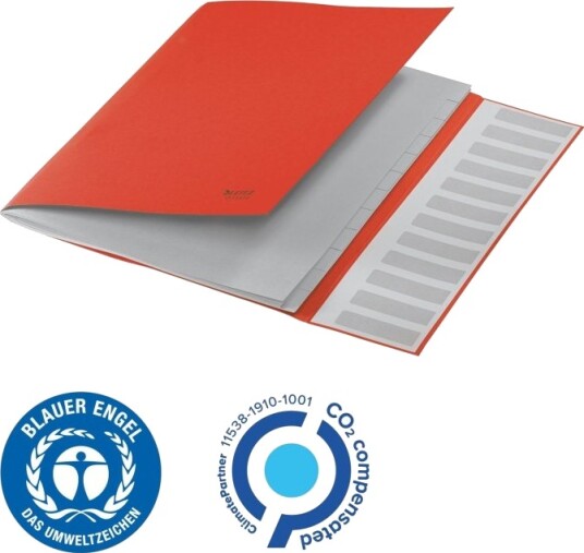 Leitz Recycle   Klassifikasjonsmappe   12 Deler   For A4 210 X 297 Mm   Med Fliker   Rød