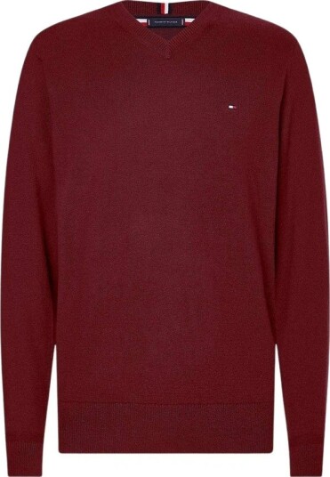 Tommy Hilfiger Pima Org Ctn Cashmere V Neck   Burgundy   XL