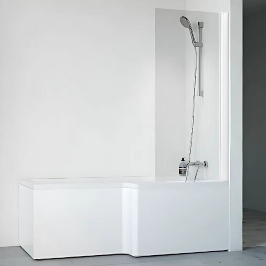 Macro Divine Badekar med Spirit dusjvegg 65 cm, Venstre, Hvit/Klart Glass