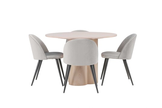 Venture Design Olivia & Velvet spisegruppe Grå/whitewash 4 stoler & bord 110 cm