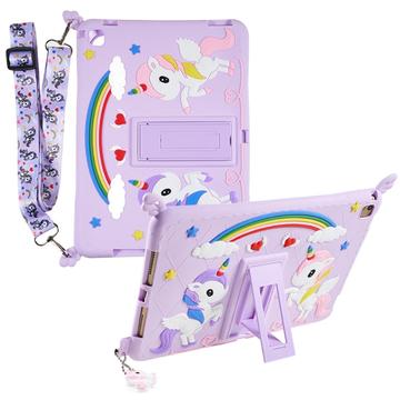 iPad 9.7 2017/2018 Cute Unicorn-etui med Støtte og Stropp Lilla
