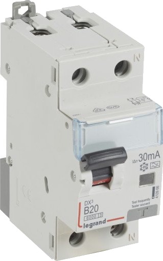 Legrand DX3 kombinasjonsbryter HPFI RCBO B 20A 30mA 2P, 6/10kA, 2M, type A Legrand DX3 kombinasjonsbryter HPFI RCBO B 20A 30mA 2P, 6/10kA, 2M, type A