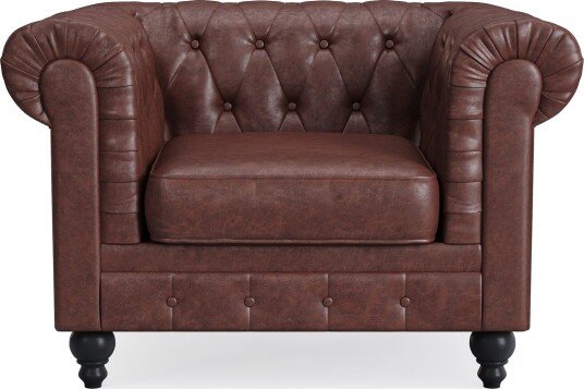 Chesterfield Lyx Stor behagelig dyp fotøyd i kunstskinn til stue - Mørk brun PU Chesterfield Lyx Stor behagelig dyp fotøyd i kunstskinn til stue - Mørk brun PU
