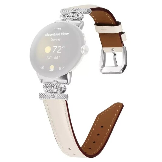 INCOVER Google Pixel Watch 1 / 2 Kunstskinn Rem med Sølv Rhinstenen Spenne - Beige