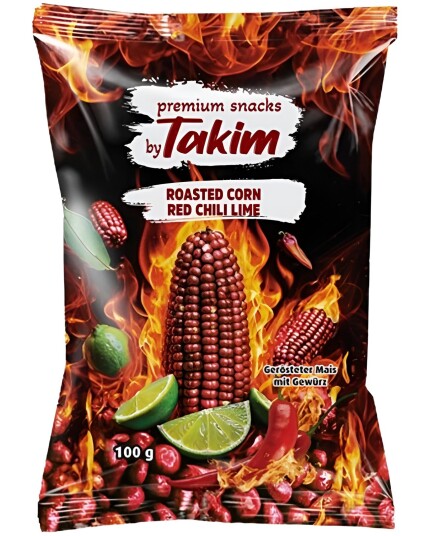 Roasted Corn Red Chili Lime   Ristet Maissnacks med Chili og Lime 100 gram   Takim"s Tyskland