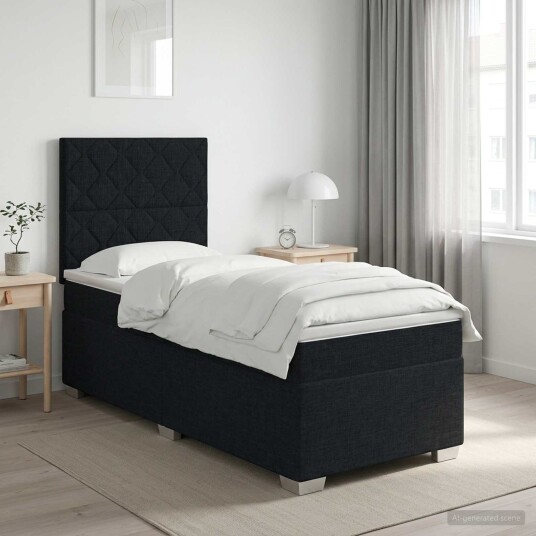 vidaXL Kontinentalseng med madrass Svart 90 x 200 cm Stoff