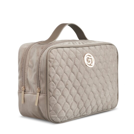 Gillian Jones 2-compartment Bosmetic Bag Beige velour