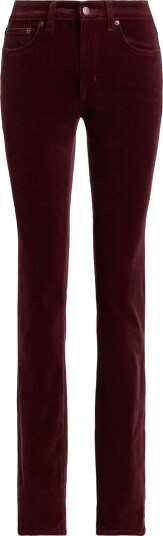 Lauren Ralph Lauren Mid Rise Corduroy Slim Straight Pant DARK GARNET 30