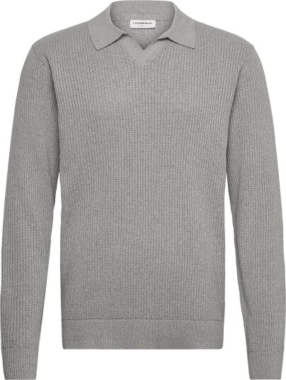 Lindbergh Ribbed L/S V Neck Poloribbed L/S V Neck Polo GREY MEL XXL