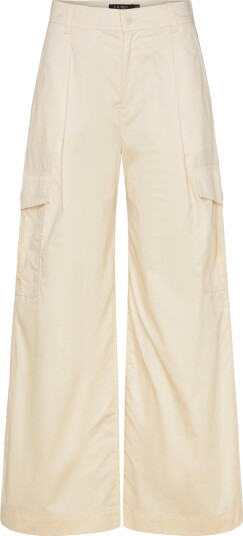 Lauren Ralph Lauren Pleated Cotton Twill Wide Leg Cargo Pant   Cream   40