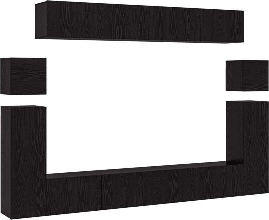  TV benksett Veggmontert 8 pcs Svart Eik Konstruert tre