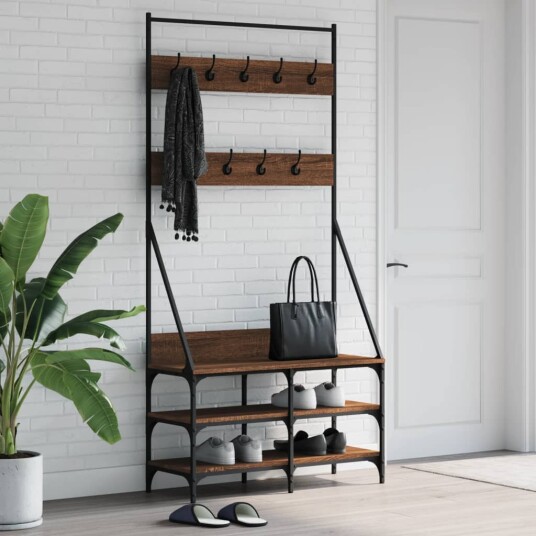 Klesstativ med skooppbevaring brun eik 90x34x184 cm 8721012196186