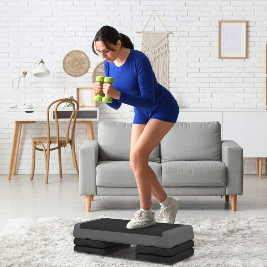 Aerobic stepper 10,5/15,5/20,5 cm høydejusterbart trappebrett sklisikkert for hjem treningsstudio kontor plast grå