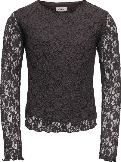 KIDS ONLY Topp Kogleika Ls Lace Top Jrs Svart