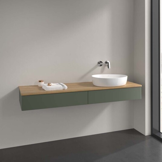 Villeroy & Boch Antao Servantskap med 2 skuffer 160x50x19 cm m/lys Grønn Matt/Eik Villeroy & Boch Antao Servantskap med 2 skuffer 160x50x19 cm m/lys Grønn Matt/Eik
